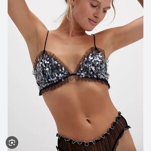 For Love And Lemons Sequin Bralette - Black and Silver